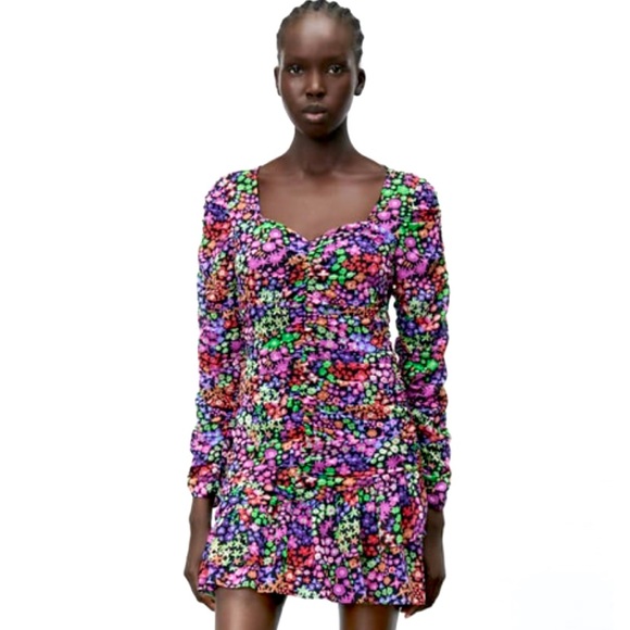 New Zara floral print draped dress size XS - Picture 1 of 6